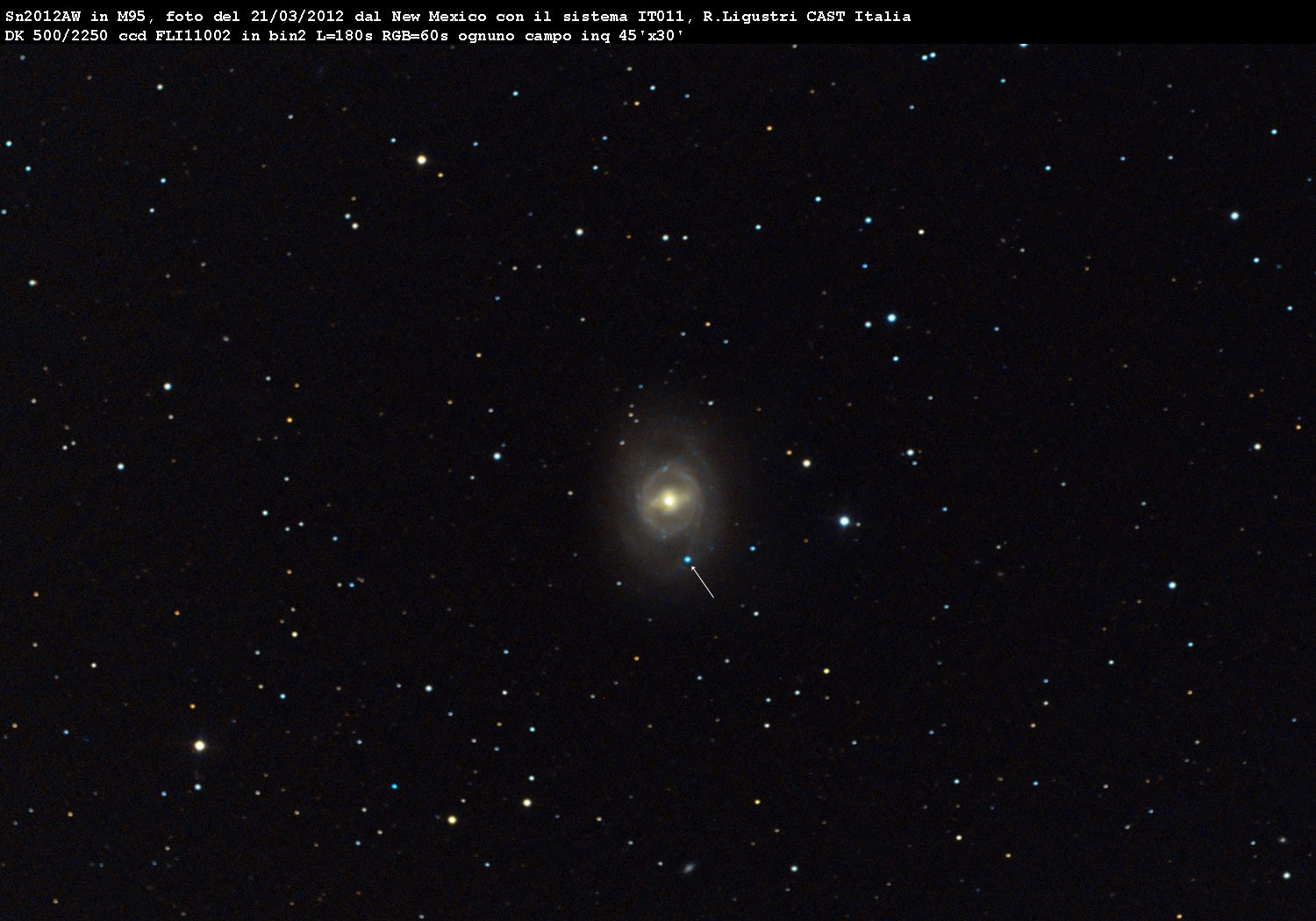Supernova 2012aw in Messier 95, Not far from Mars 