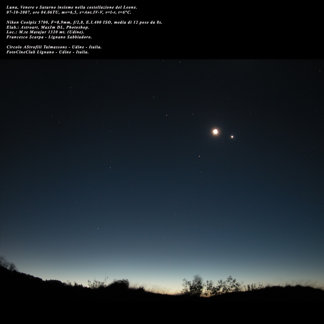 Conjunction Moon-Venus-Saturn-Regulus in october 2007: 163 KB; click on the image to enlarge