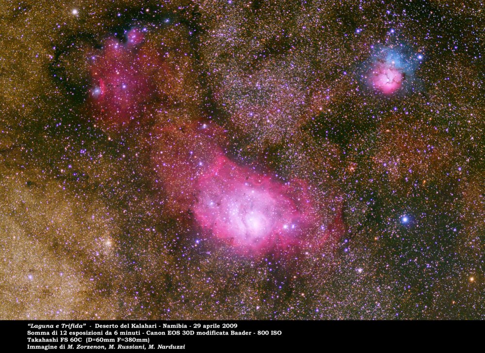 Lagoon and Trifid nebulae: 293 KB; click on the image to enlarge