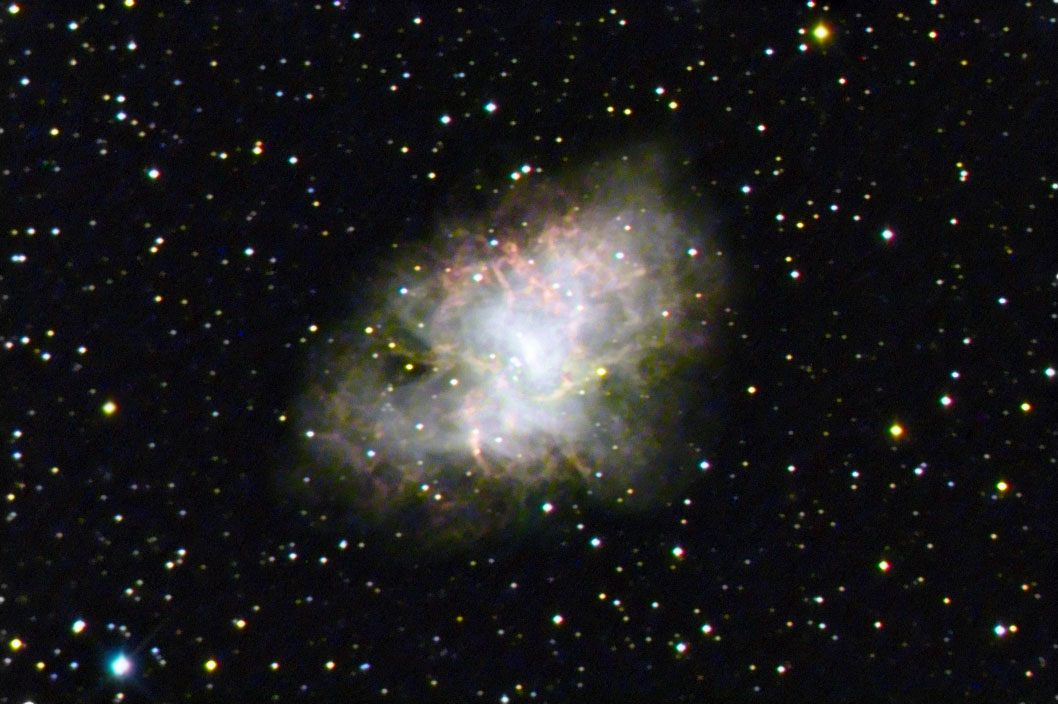 M1-NGC1952 Crab Nebula, supernova remnant in Taurus: 163 KB; click on the image to enlarge
