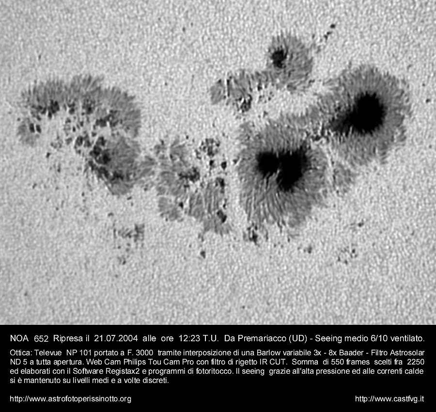 Sunspot photographed by Enrico Perissinotto: 160 KB