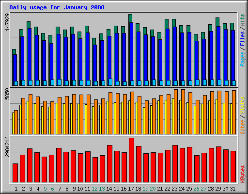 Daily usage for January 2008